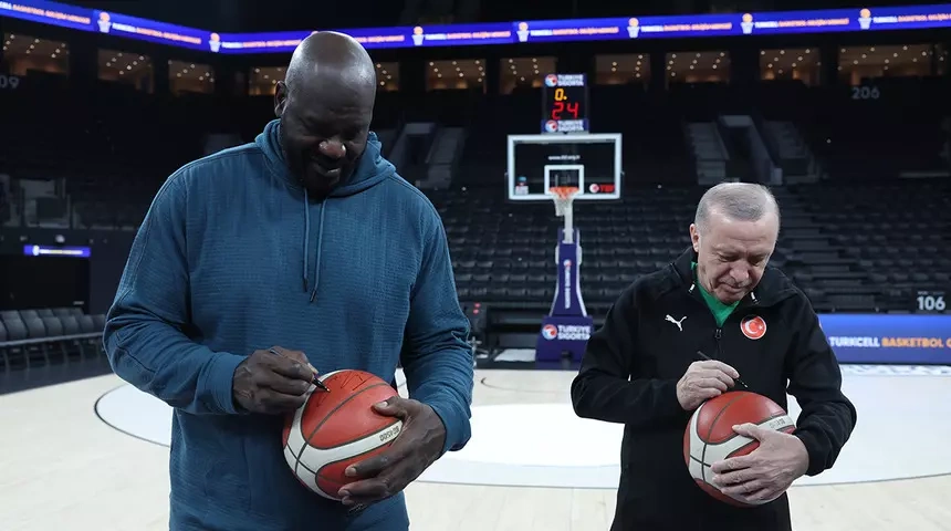 Erdoğan NBA efsanesi Shaquille O'Neal'i ağırladı: İşte o anlar