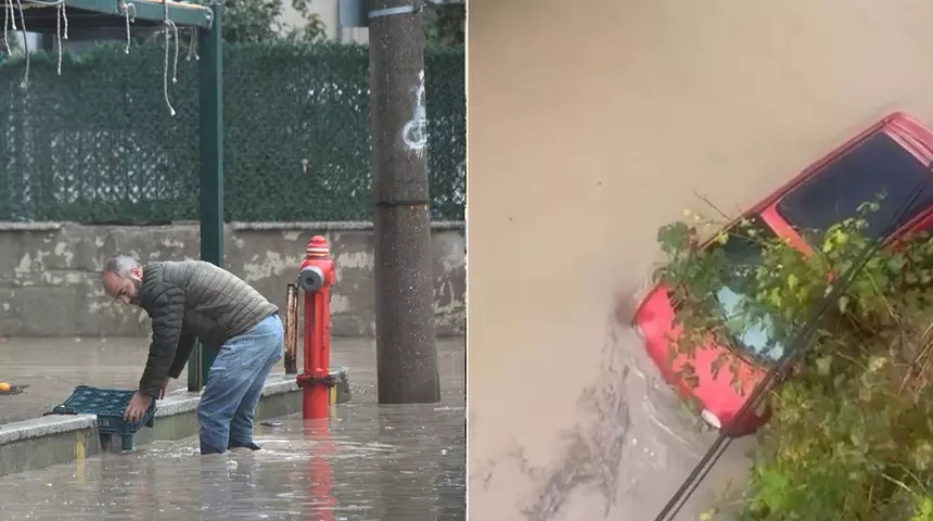 Foça'da şiddetli sağanak: Yollar göle döndü, evler su altında