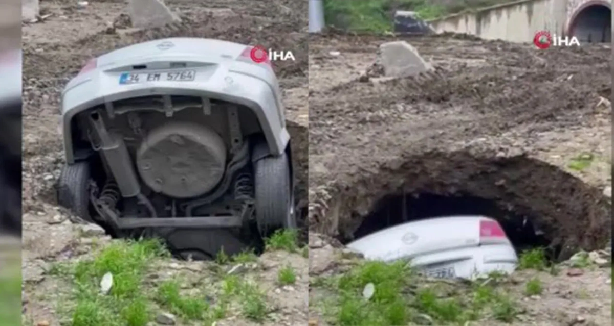Obruk aracı yuttu: Sahibinden ilginç tepki