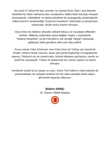 Bülent Arınç'tan AK Parti'ye KKTC eleştirisi: Sonuç hüsran oldu