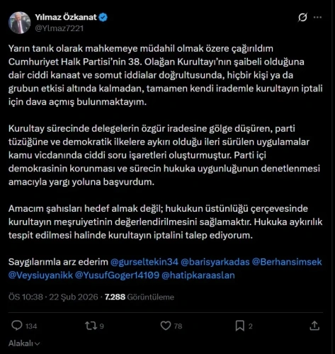 CHP'nin 38. Kurultayı yargıda: Özkanat 'kurultayın iptalini istiyorum' dedi