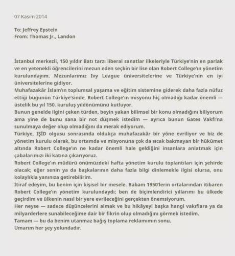 Epstein belgelerinde Robert Koleji şoku: 'Muhafazakarlaşan Türkiye' ifadeleri