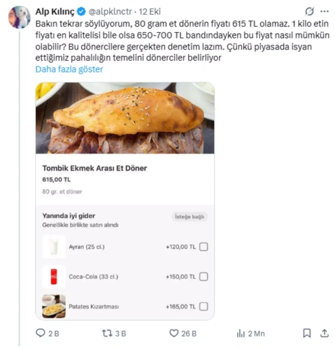 Fahiş döner fiyatı sosyal medyayı karıştırdı: Restoran indirime gitti