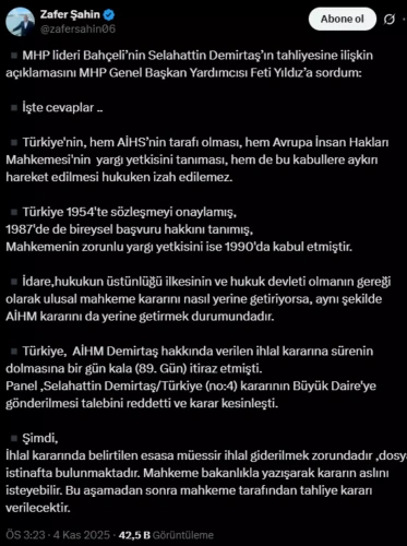 Feti Yıldız'dan Demirtaş açıklaması: AİHM kararı kesinleşti, tahliye gelecek