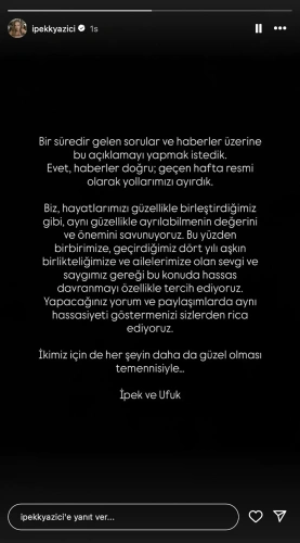 İpek Filiz Yazıcı ve Ufuk Beydemir boşandı! Sosyal medyadan duyurdular
