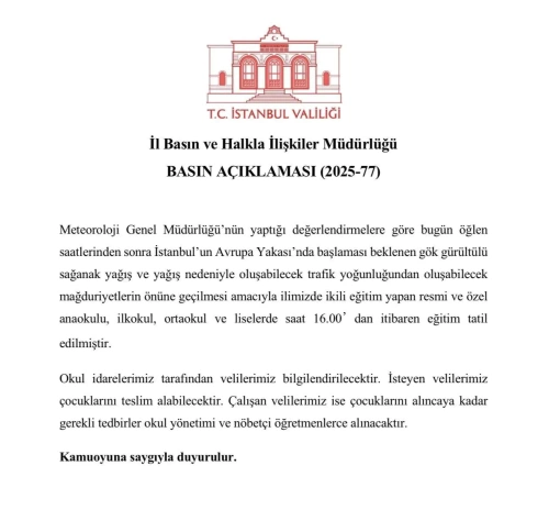 İstanbul'da yağış nedeniyle okullar tatil edildi