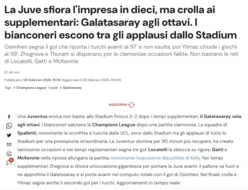 İtalyan basını hayrete düştü: Galatasaray, Juventus'u Torino'da eleyerek tarihe geçti!