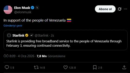 Musk Venezuela'ya ücretsiz Starlink interneti sağlayacak