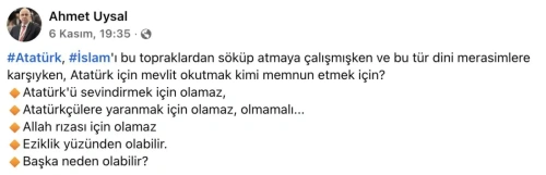 Prof. Dr. Ahmet Uysal'ın Atatürk için mevlit eleştirisi tepki çekti