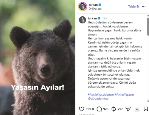 Tarkan'dan avcılık yasağı çağrısı: Hayvanların yaşam hakkı korunsun