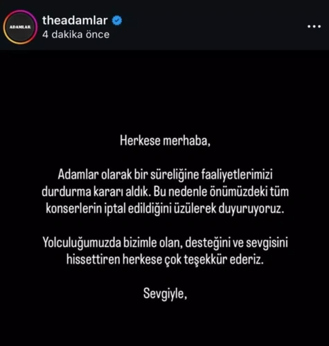 Yeni nesil rock grubu 'Adamlar' dağıldı